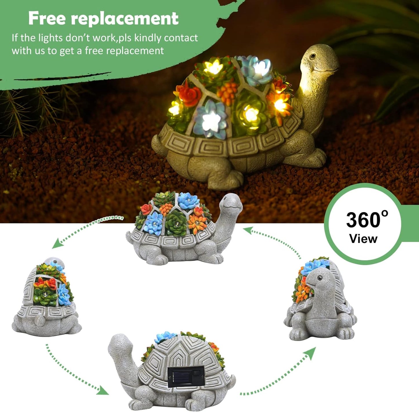 Solar Garden Outdoor Statues Turtle.